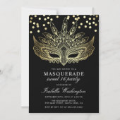 Gold Confetti Masquerade Sweet 16 Party Magnetic Invitation (Front)