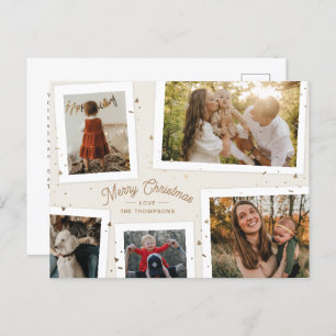 Gold Confetti Memories Christmas Photo Postcard