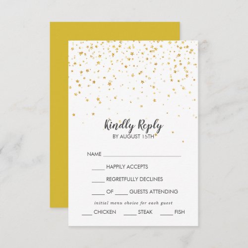 Gold Confetti Menu Choice Wedding RSVP Card