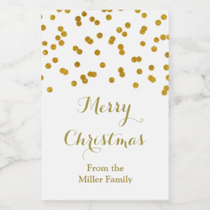 Gold Confetti Merry Christmas Custom Label