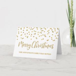 Gold Confetti Merry Christmas New Address Holiday Card