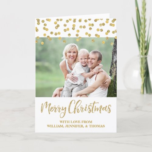 Gold Confetti Merry Christmas Photo Card