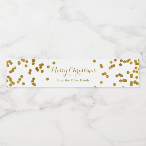 Gold Confetti Merry Christmas Water Bottle Label