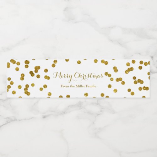 Gold Confetti Merry Christmas Water Bottle Label