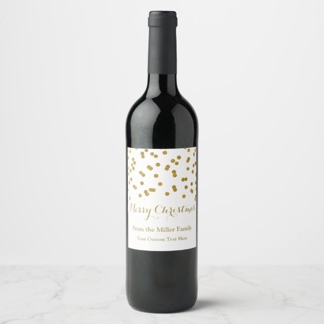 Gold Confetti Merry Christmas Wine Label (Front)