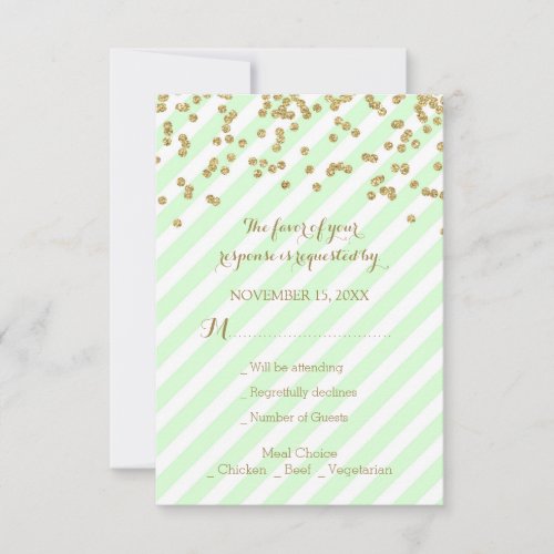 Gold Confetti Mint Stripes Wedding RSVP