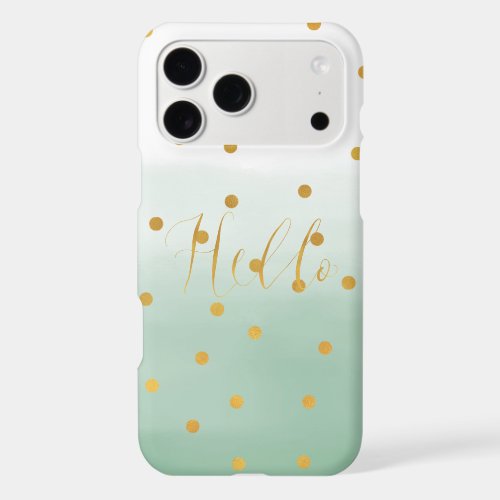 Gold Confetti Mint Watercolor Hello iPhone 17 Pro Max Case