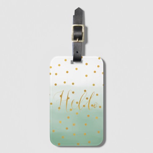 Gold Confetti Mint Watercolor Hello Luggage Tag
