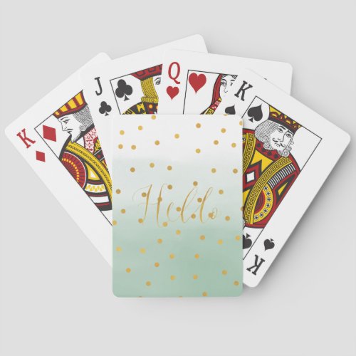 Gold Confetti Mint Watercolor Hello Poker Cards