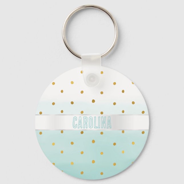 Gold Confetti Mint Watercolor  Keychain (Front)