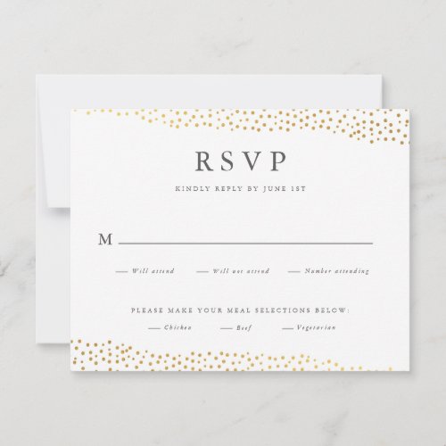 Gold Confetti Modern Elegant Wedding  RSVP Card