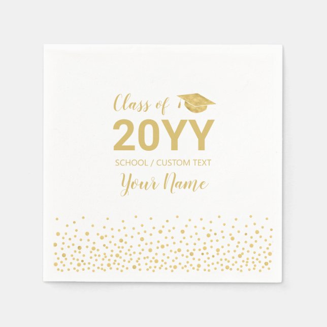 Gold Confetti Modern Graduation Party Favor Napkins (Front)
