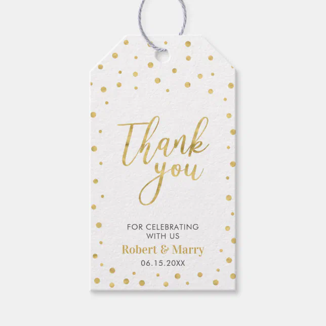 Gold Confetti Modern Wedding Thank you Tag | Zazzle