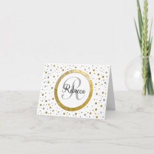 Gold Confetti Monogram Note Card