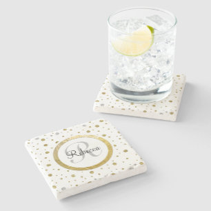 Gold Confetti Monogram Stone Coaster