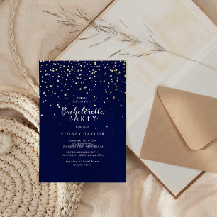 Gold Confetti Navy Bachelorette Party Gold Foil Invitation