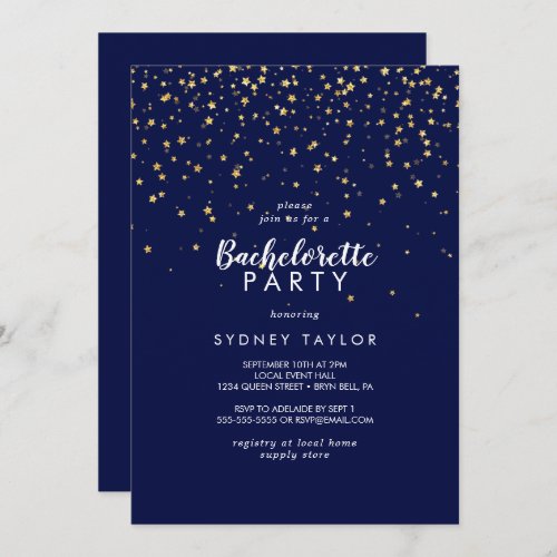 Gold Confetti  Navy Bachelorette Party  Invitation