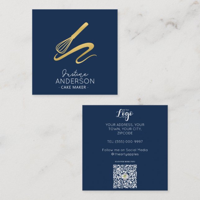 Gold Confetti Navy baking whisk Chef  Square Business Card (Front/Back)