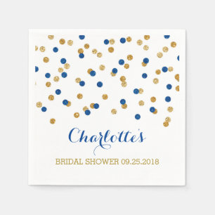 Gold Confetti Navy Blue Bridal Shower Paper Napkins