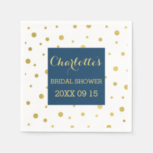 Gold Confetti Navy Blue Bridal Shower Paper Napkins