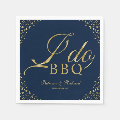 Gold Confetti Navy Blue I Do BBQ Engagement Party Napkins