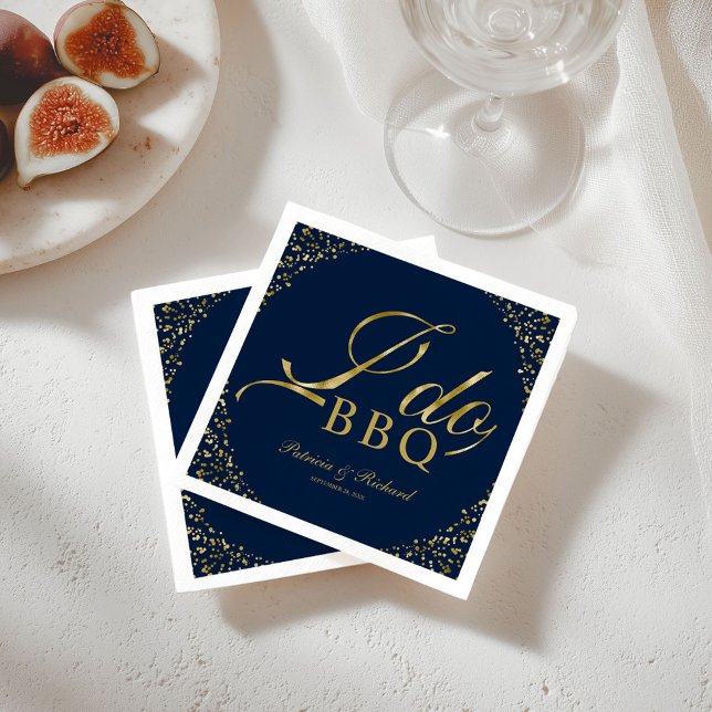 Gold Confetti Navy Blue I Do BBQ Engagement Party Napkins (Creator Uploaded)