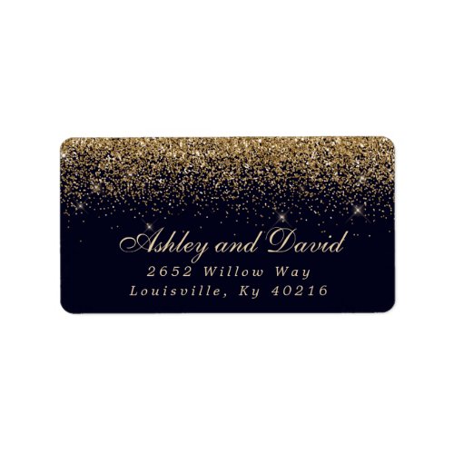 Gold Confetti Navy Blue Modern Address Label