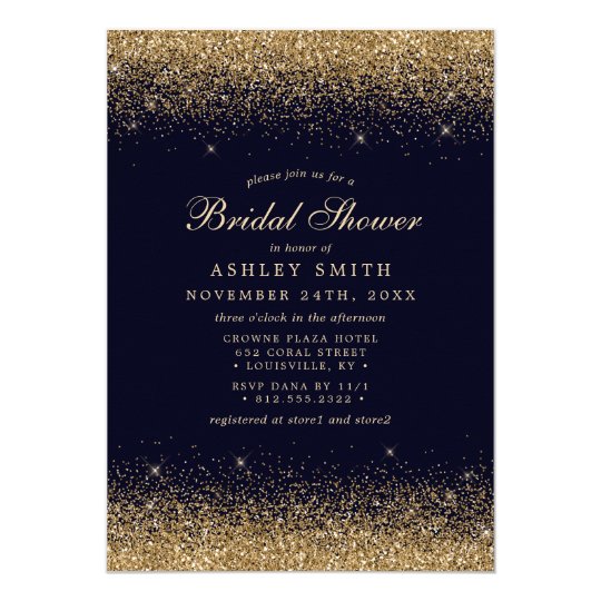 Gold Confetti Navy Blue Modern Bridal Shower Invitation | Zazzle.com