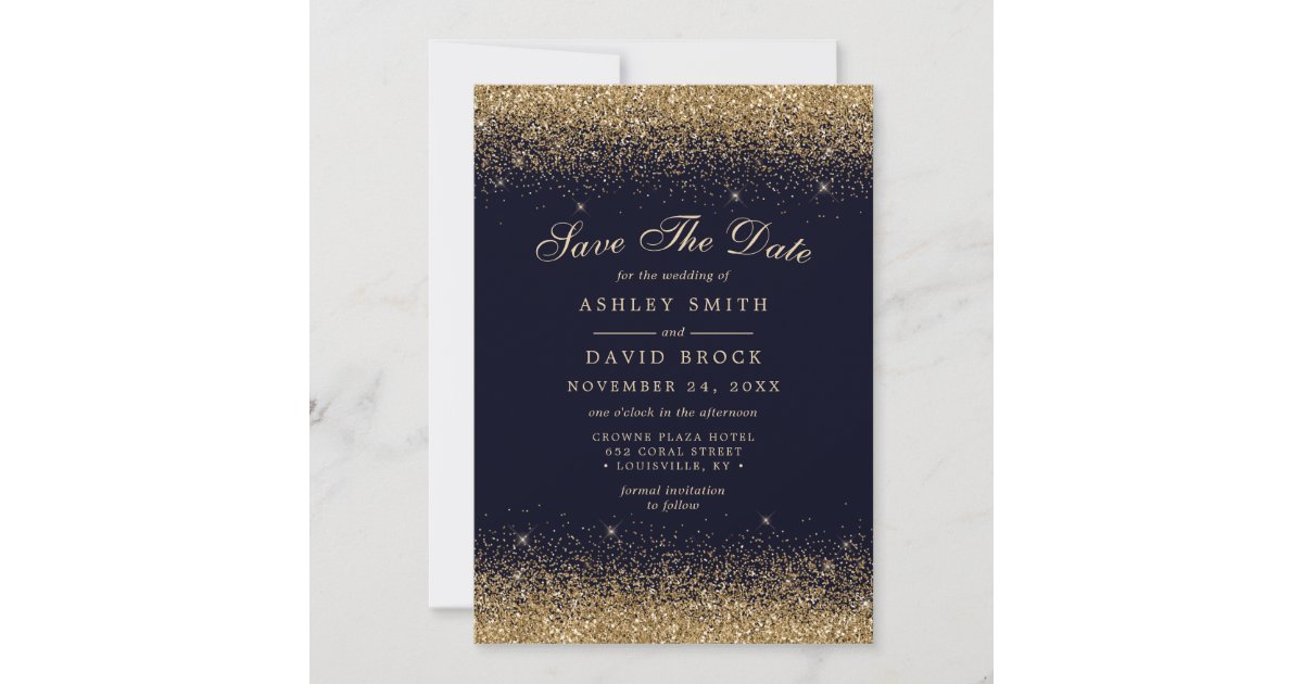DIGITAL Printable JPG PDF Save the date Post Card Navy and Gold Confetti #105ASD