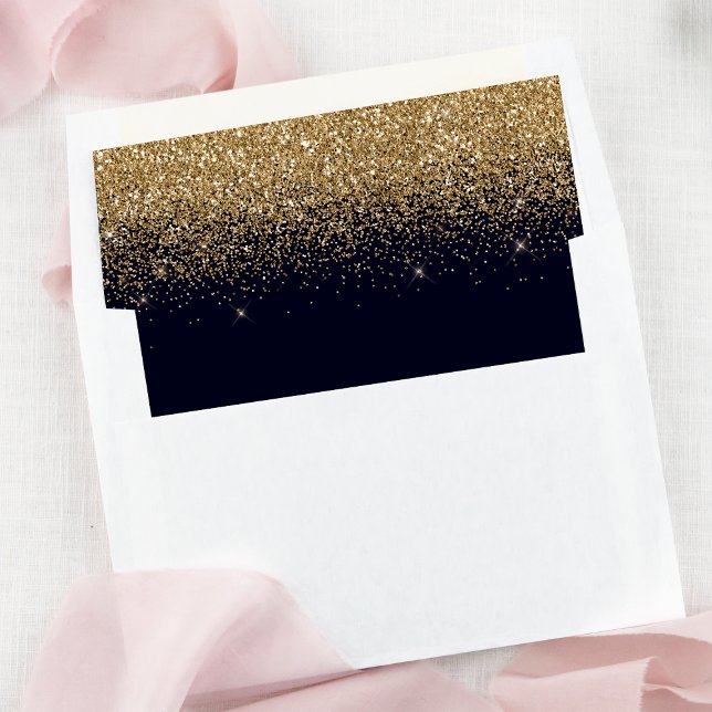 Gold Confetti Navy Blue Modern Wedding Envelope Liner (Creator Uploaded)