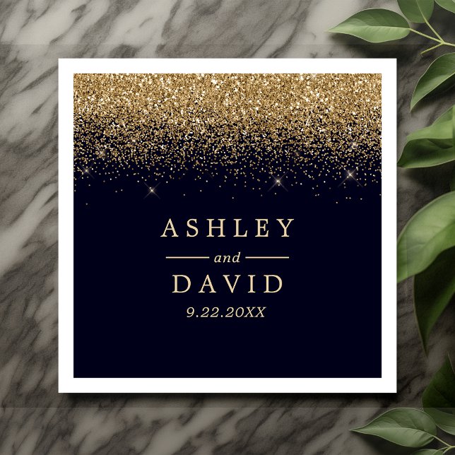 Gold Confetti Navy Blue Modern Wedding Napkins (Creator Uploaded)