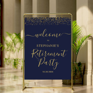 Gold Confetti Navy Blue Retirement Party Welcome Foam Board