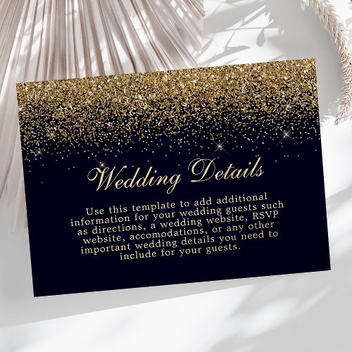 Gold Confetti Navy Blue Wedding Details Info Enclosure Card