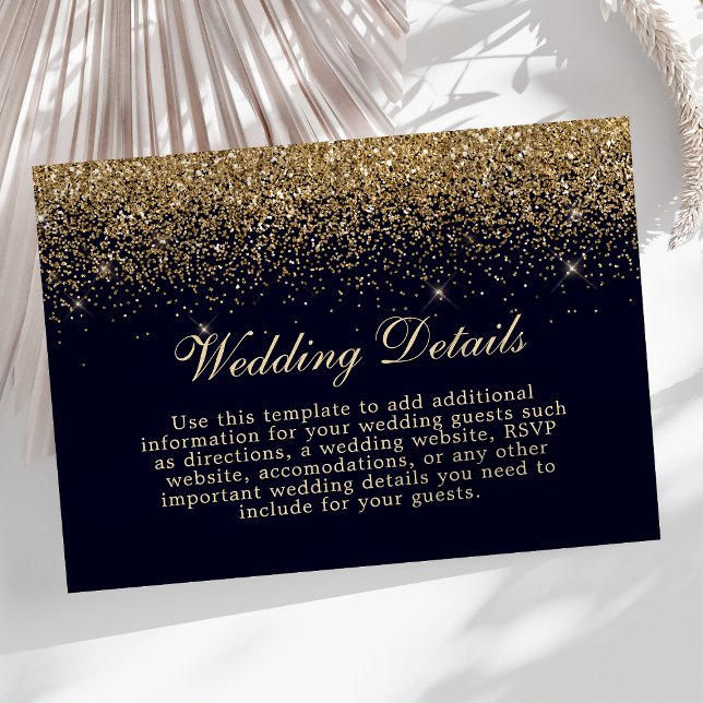 Gold Confetti Navy Blue Wedding Details Info Enclosure Card (Creator Uploaded)