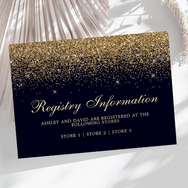 Gold Confetti Navy Blue Wedding Registry Enclosure Card (Creator Uploaded)
