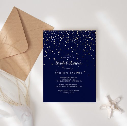 Gold ConfettiNavy Bridal Shower Gold Foil Invitation