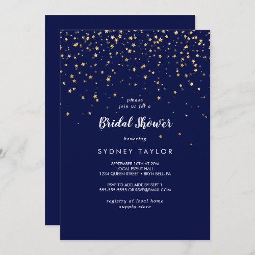 Gold Confetti  Navy Bridal Shower Invitation