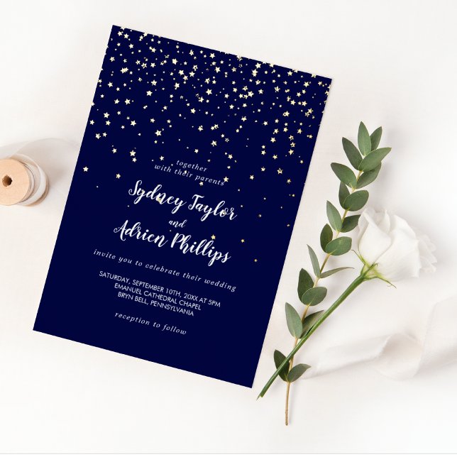 Gold Confetti|Navy Casual Wedding Gold Foil Invitation (Creator Uploaded)