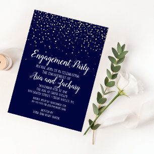 Gold Confetti Navy Engagement Party Gold Foil Invitation