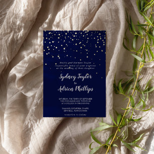 Gold Confetti Navy Formal Wedding Gold Foil Invitation