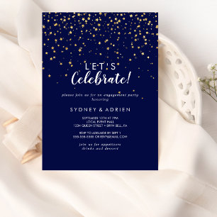 Gold Confetti Navy Let's Celebrate Party Invitation