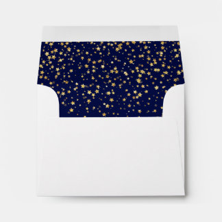 Gold Confetti | Navy Self-Addressed Wedding RSVP  Envelope
