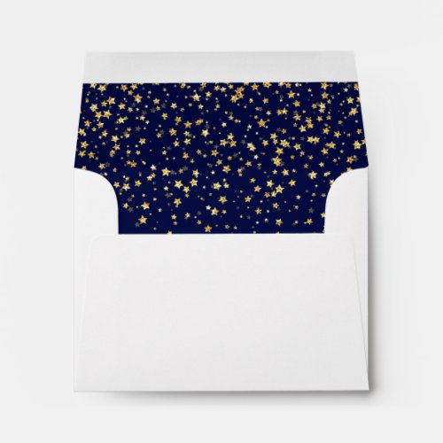 Gold Confetti  Navy Self_Addressed Wedding RSVP  Envelope