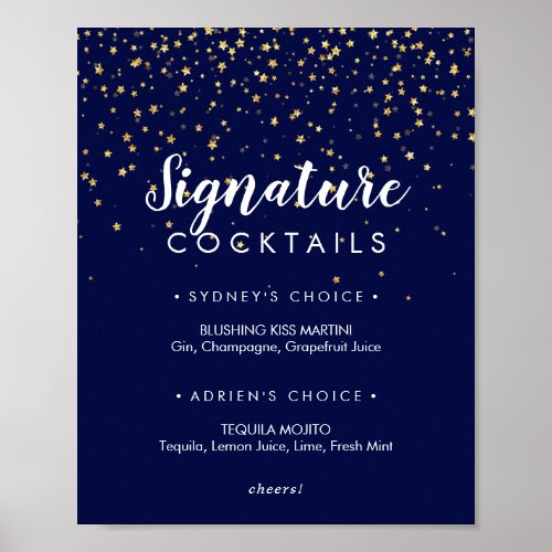 Gold Confetti  Navy Signature Cocktails Sign
