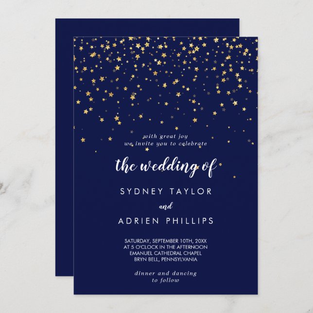 Gold Confetti | Navy The Wedding Of Invitation (Front/Back)