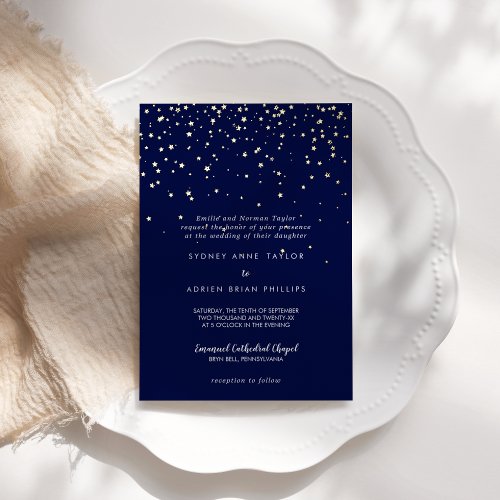 Gold ConfettiNavy Traditional Wedding Gold Foil Invitation
