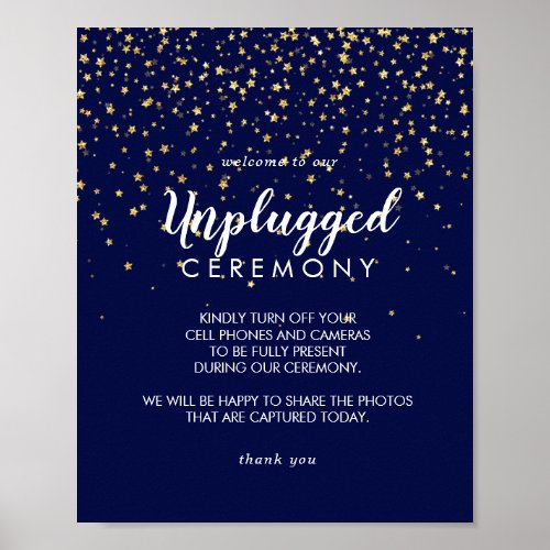 Gold Confetti  Navy Unplugged Ceremony Sign