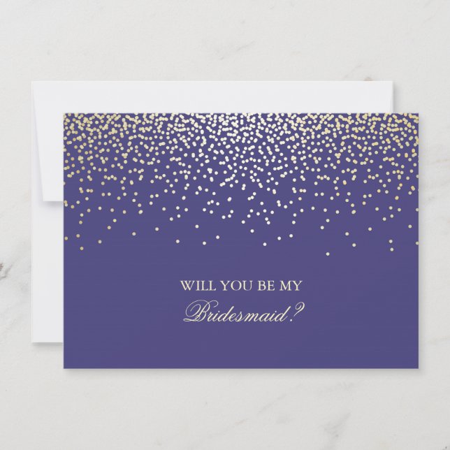 Gold Confetti Navy Wedding Bridesmaid Invitation (Front)