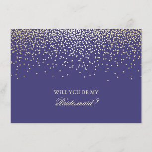 Gold Confetti Navy Wedding Bridesmaid Invitation