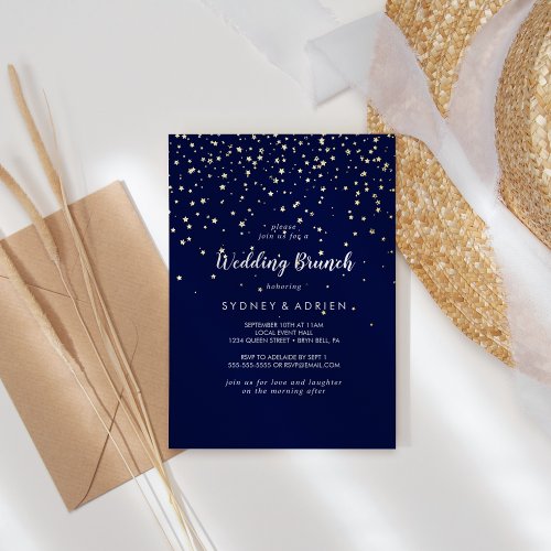 Gold ConfettiNavy Wedding Brunch Gold Foil Invitation